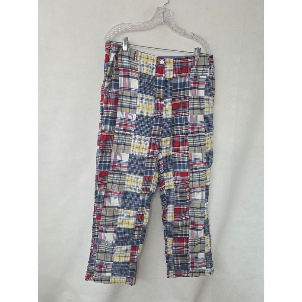 Orvis Patchwork Plaid Crop Pants Womens Multi Color Straight Leg 34x28 Lined Vtg